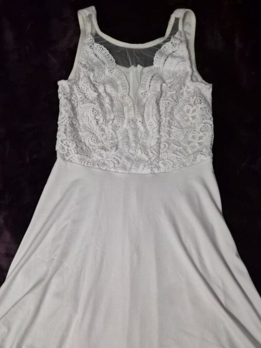 No Tag White Lace Dress Lace Mesh Deep V Neck With Zip Back Fit And Flare Skater